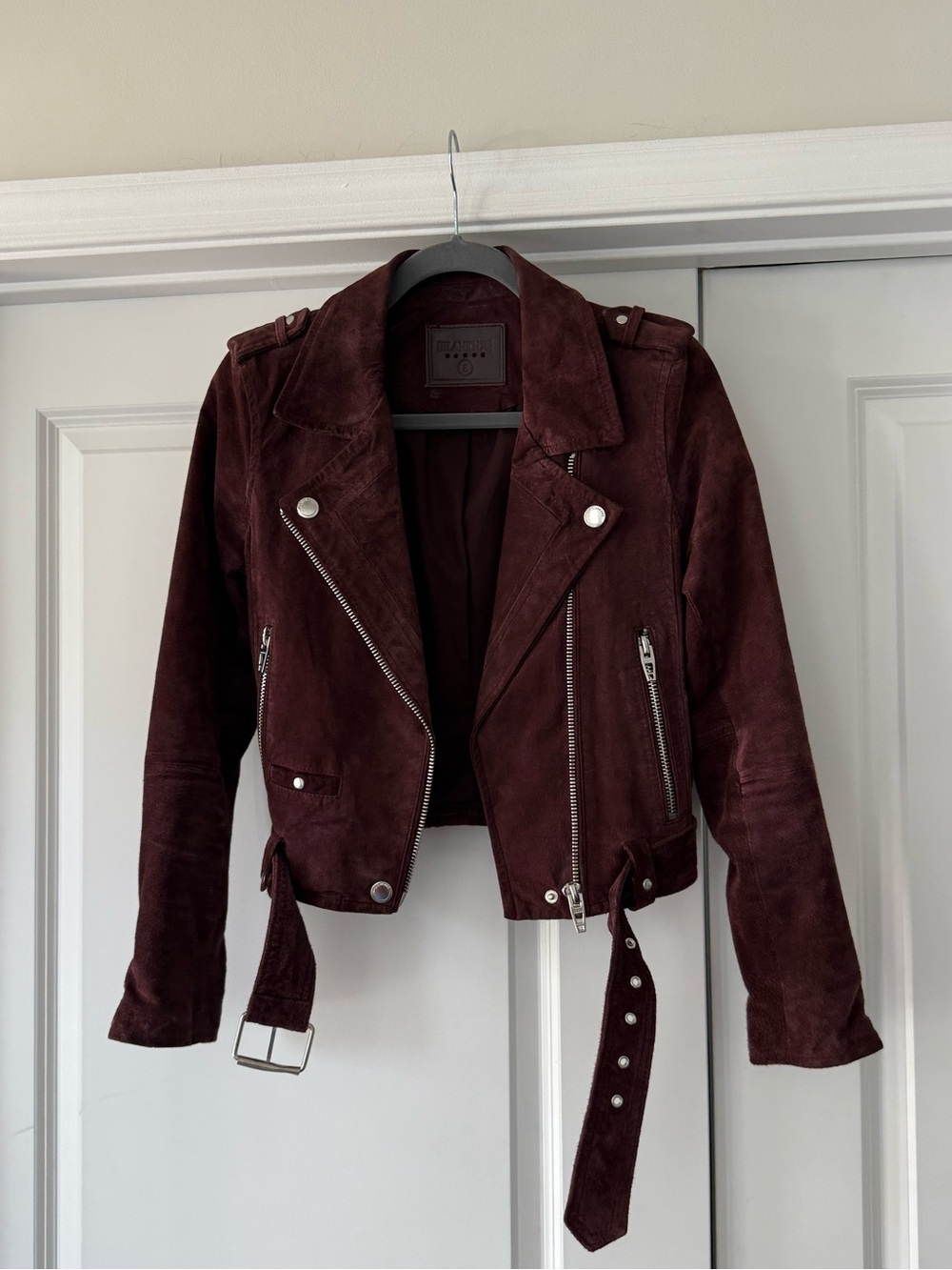 BLANKNYC Suede Moto Jacket in Deep Burgundy